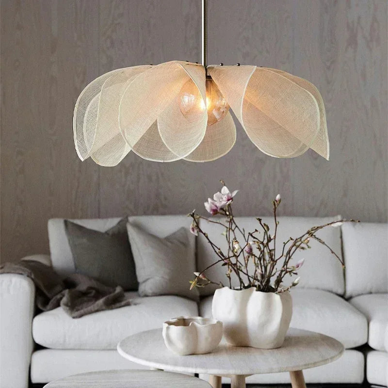 Wabi Sabi Fabric Pendant Light Flower Chandelier Suspension Hanging Light for Living Dining Room - vue 3 sur 8