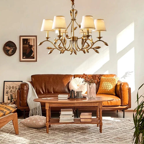 lustre rétro américain en or cuivre avec nuances fleur led