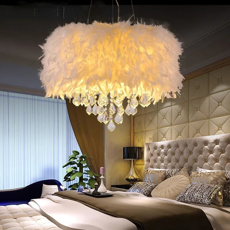 lustre créatif simple plume led net romantique populaire - vue 5 sur 9