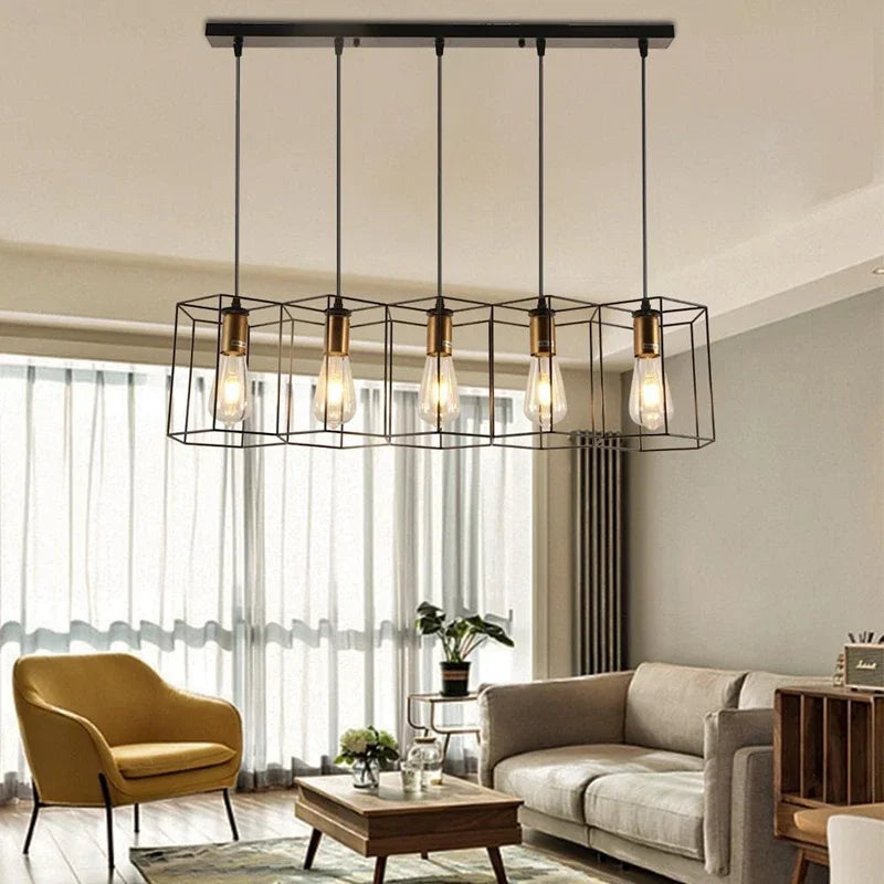 lustre à têtes multiples en fer forgé avec câble réglable - vue 4 sur 10