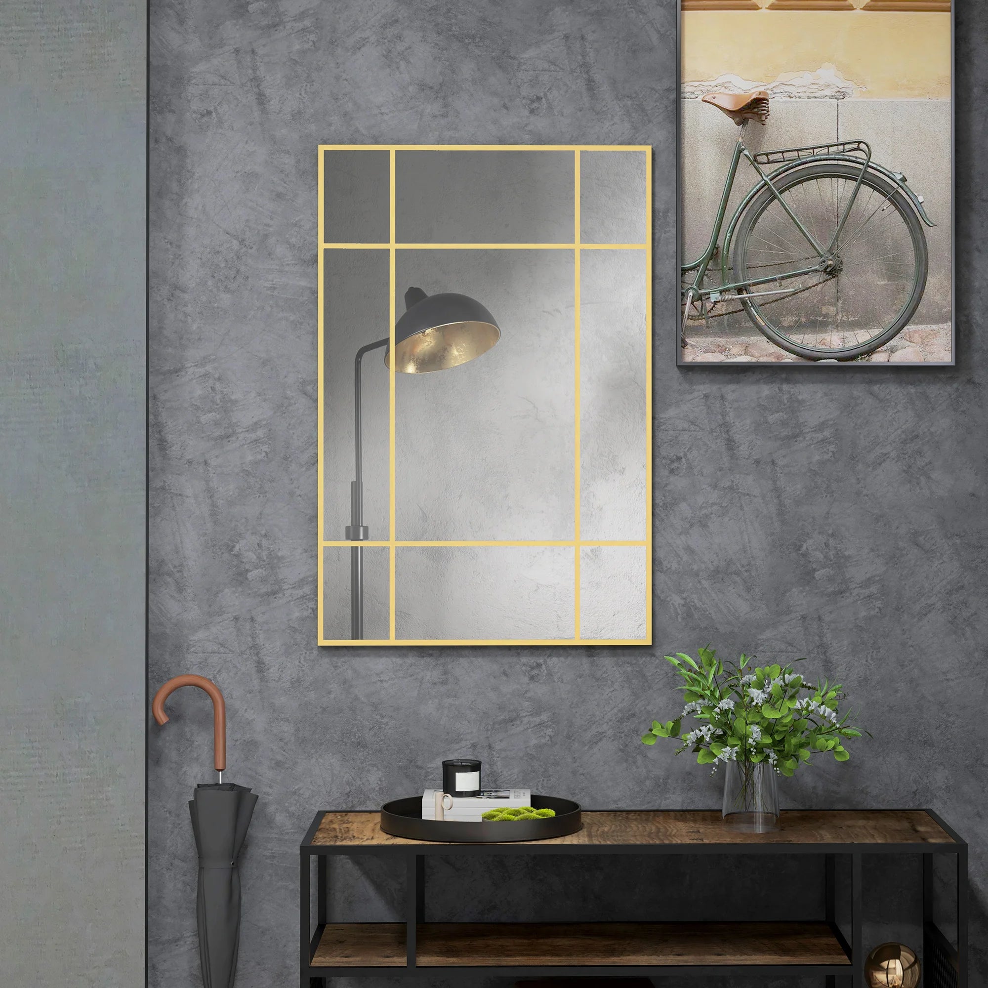 miroir mural rectangulaire avec cadre en métal doré - vue 3 sur 7