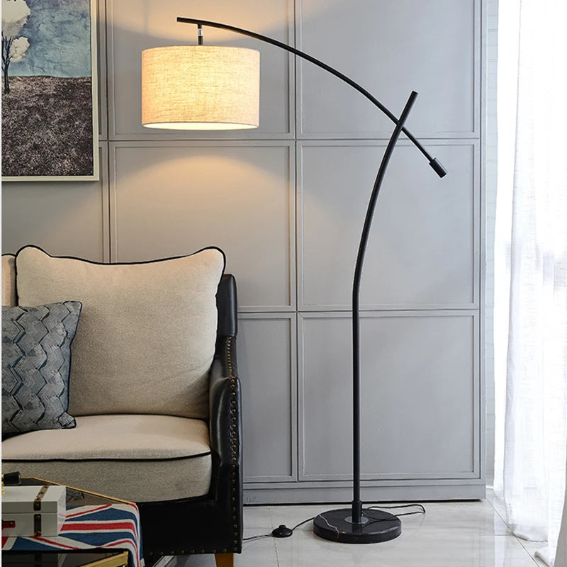 Lampadaire en métal luxe avec abat-jour en tissu - vue 8 sur 9
