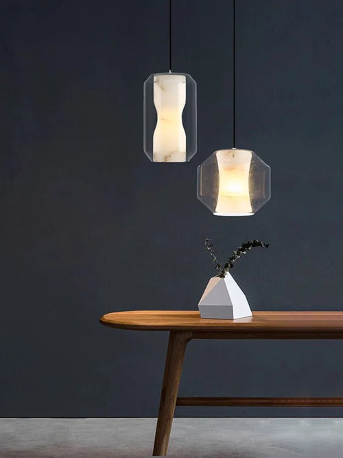 lustre en verre marbre naturel design moderne éclairage minimaliste décoratif