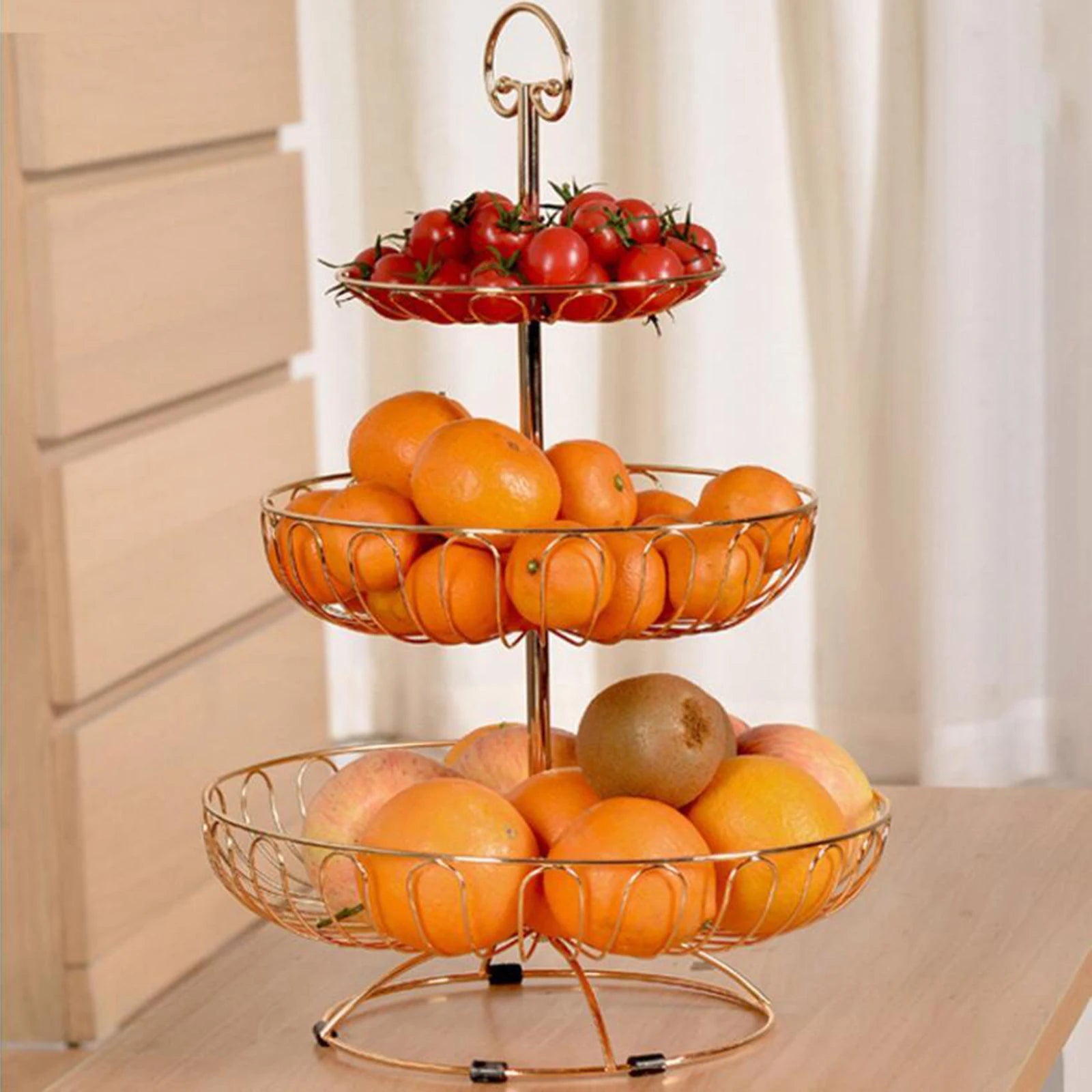 corbeille à fruits à trois niveaux en fil métallique - vue 3 sur 11