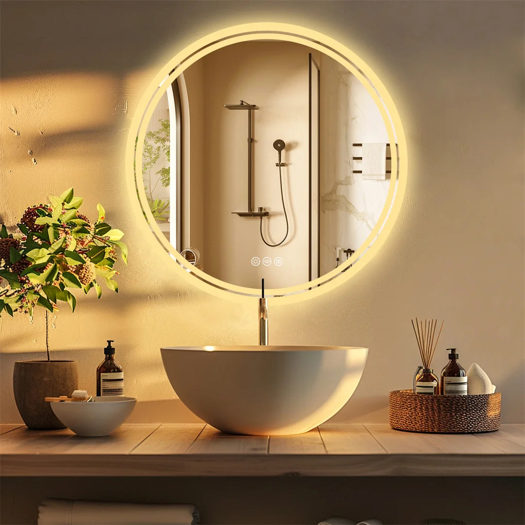 miroir rond à led rétroéclairé tactile antibuée montage mural - vue 4 sur 8