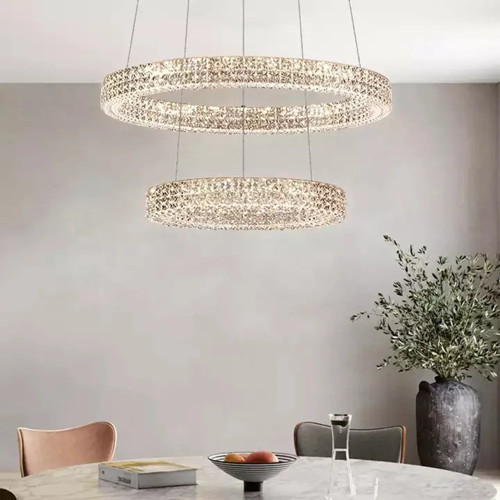 lustre moderne en cristal à deux couches pour décoration - vue 8 sur 17