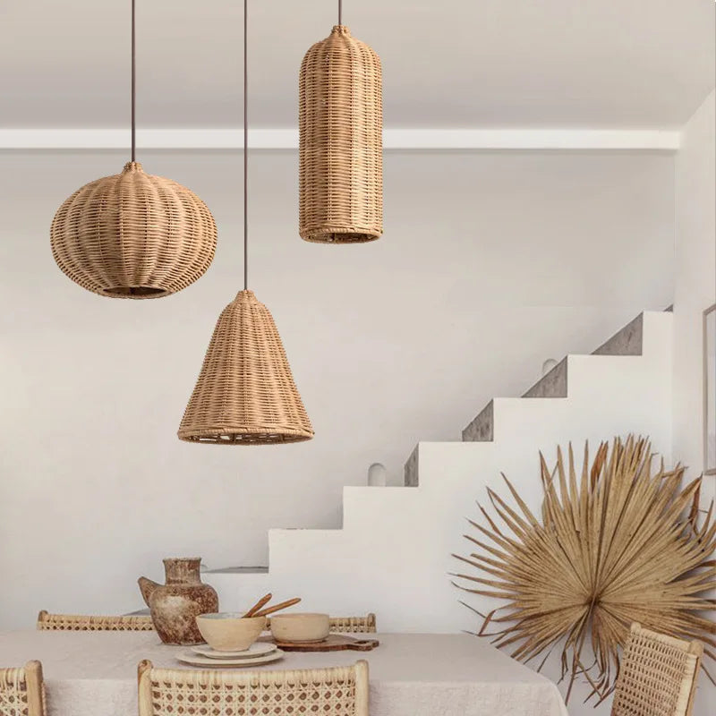 luminaires suspendus en rotin japonais avec tissage en bambou silencieux - vue 3 sur 9