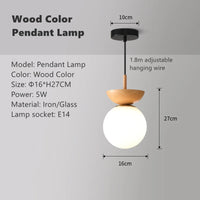 plafonnier led noyer nordique grain de bois boule ronde abat-jour en verre