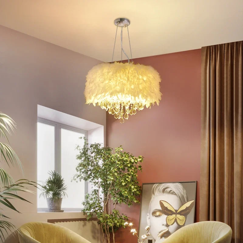 lustre créatif simple plume led net romantique populaire - vue 6 sur 9