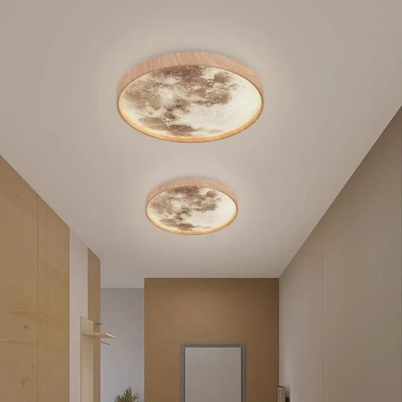 Plafonnier LED nordique en forme de lune en bois - vue 4 sur 14