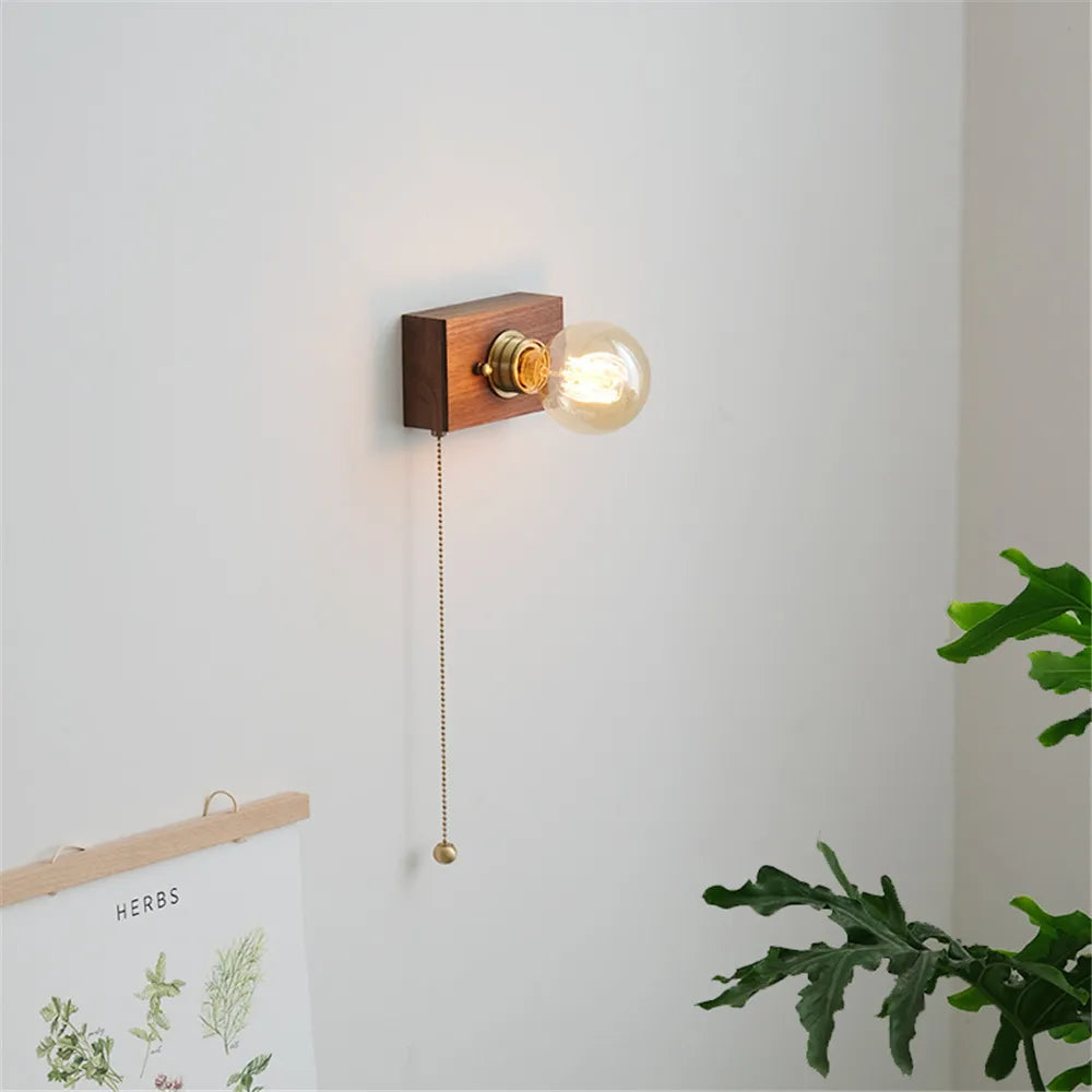 applique murale vintage en noyer edison avec interrupteur à tirette
