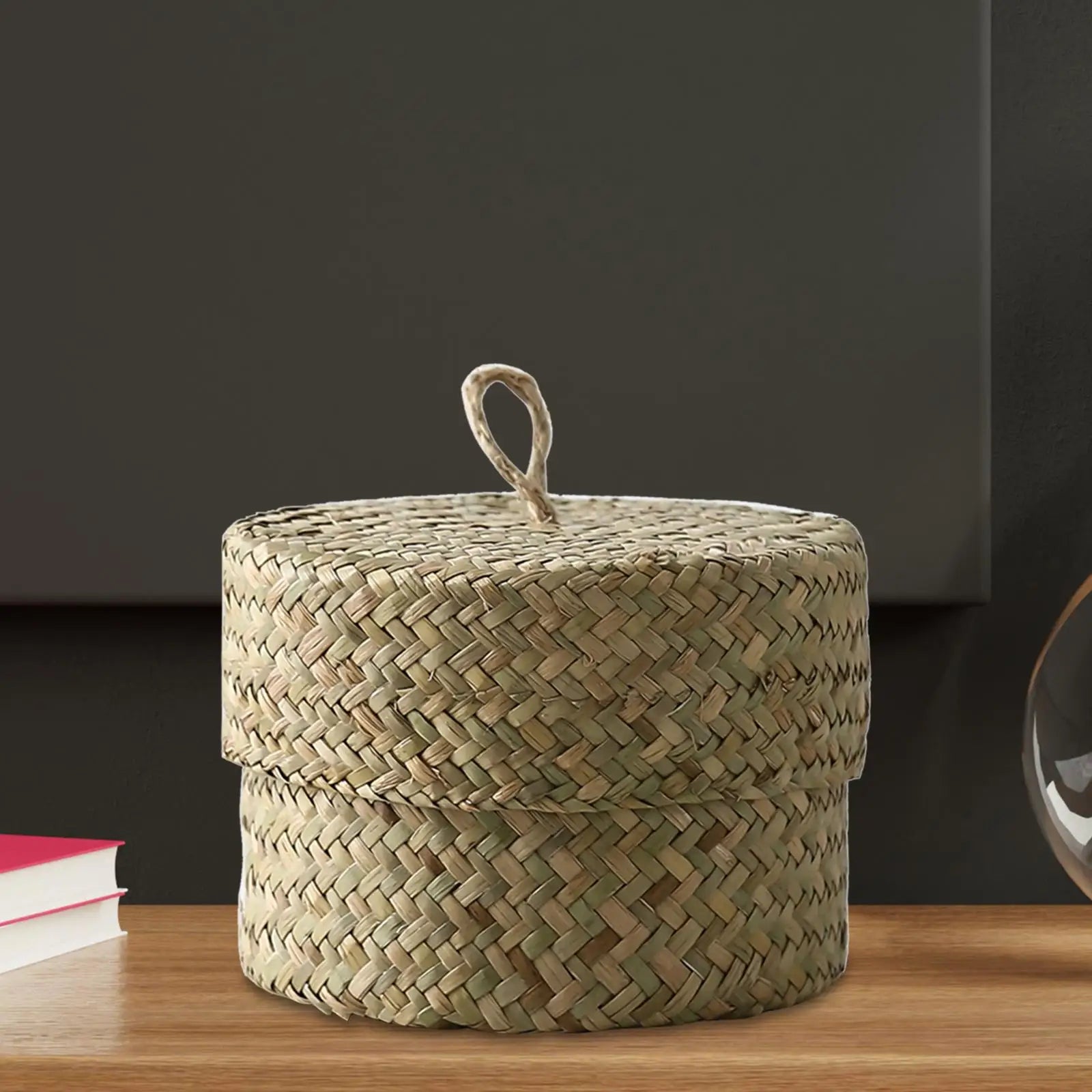 panier de rangement en rotin tissé fait main avec couvercle - vue 6 sur 7