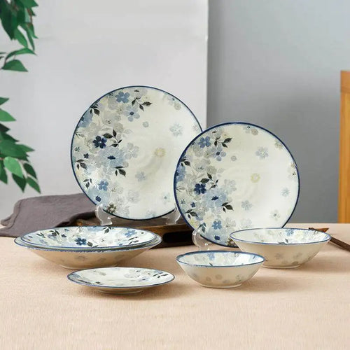 Assiettes ceramique emaillee motif floral style japon quotidien