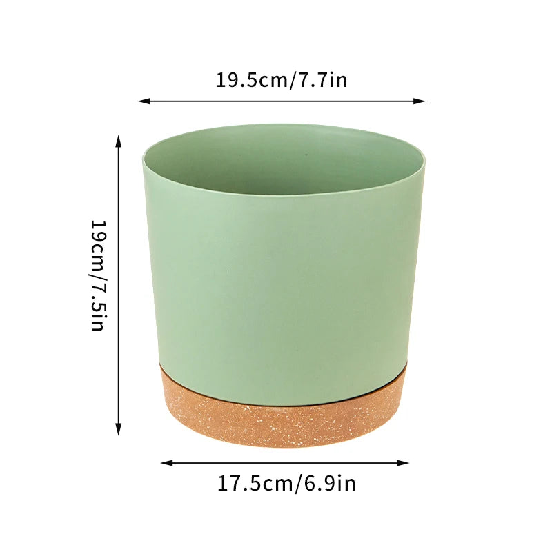 grand pot circulaire en plastique pour plantes d'intérieur avec drainage et plateau - vue 12 sur 15