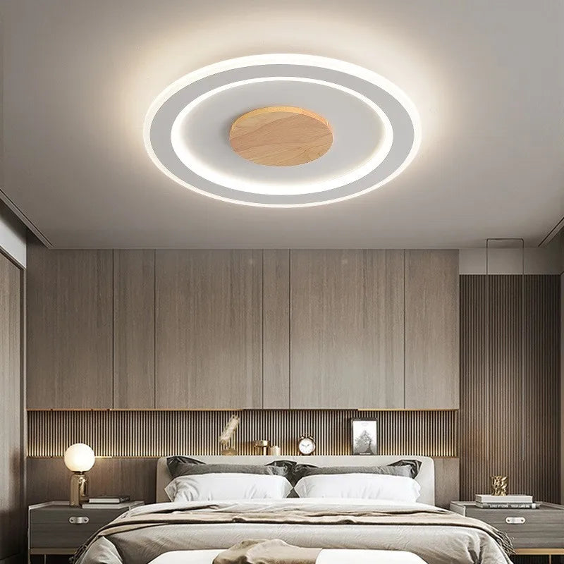 plafonnier led ultra-mince en bois massif design nordique moderne - vue 4 sur 12