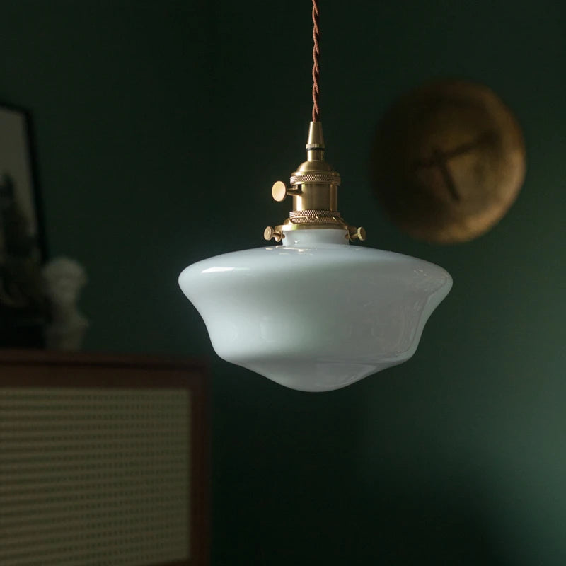 Suspension nordique moderne douille en cuivre abat-jour en verre blanc chambre salon suspension LED luminaires