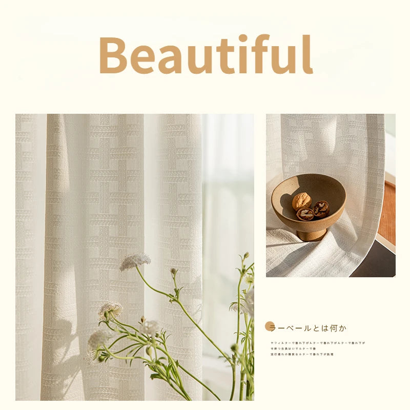 Voilage japonais plissé motif géométrique pour salon chambre