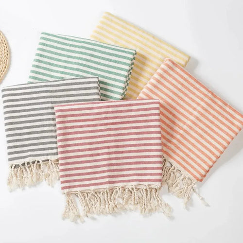 serviette de plage turque rayures pompons taille voyage