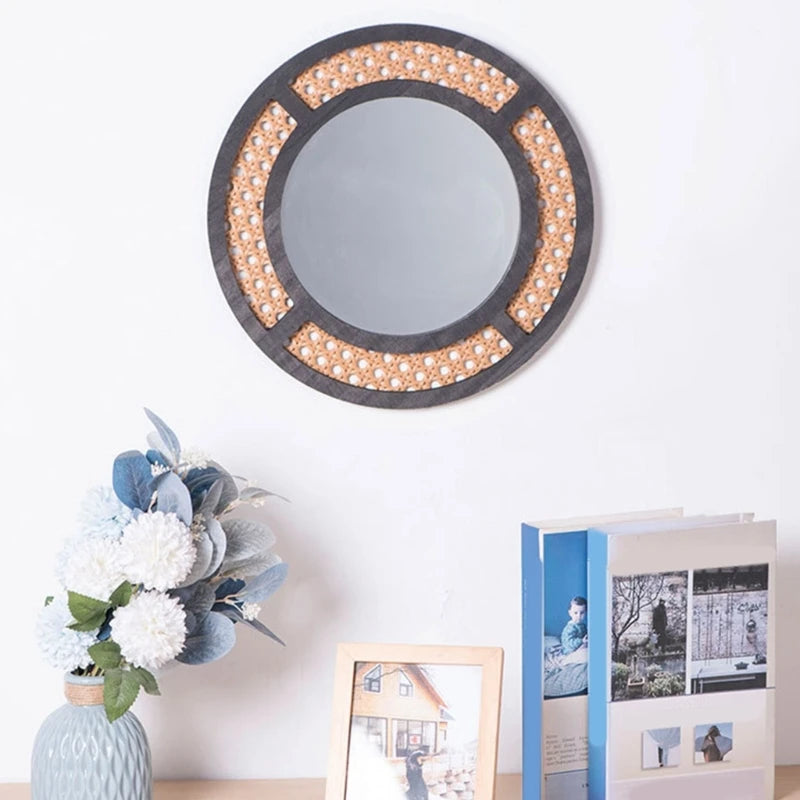 miroir rond en rotin pour décoration bohème intérieure - vue 5 sur 8