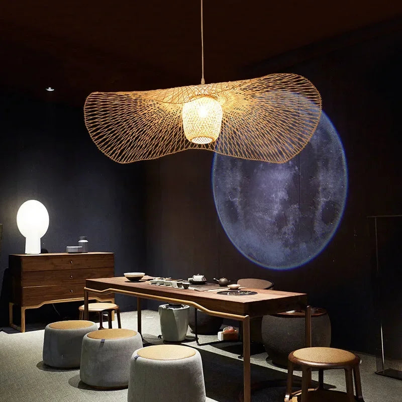 Suspension en bambou de style japonais lampe de plafond créative pour salle à manger lustre de restaurant E27 Luminaire à Suspension - vue 4 sur 6