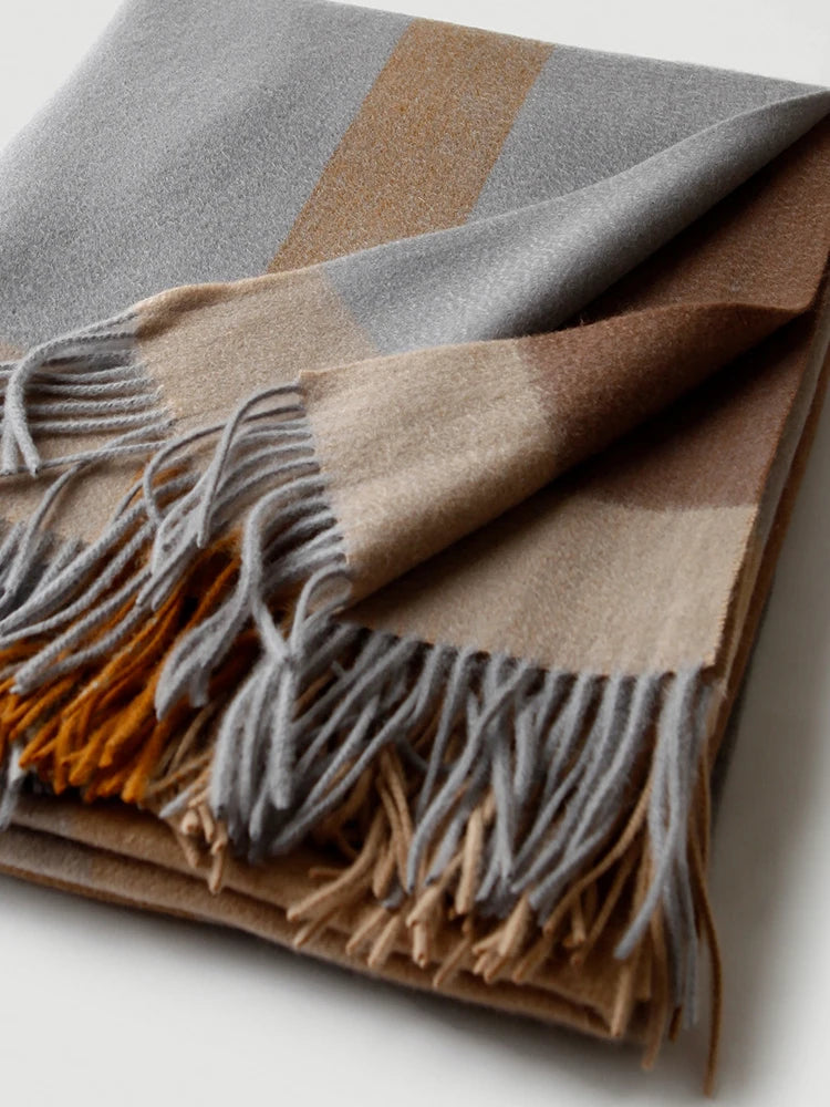 plaid laine jacquard a franges motif raye salon - vue 2 sur 7