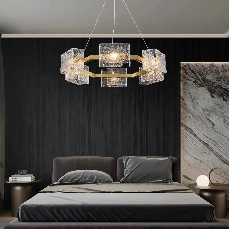 lustre led moderne ondulations d'eau en verre de luxe - vue 3 sur 17