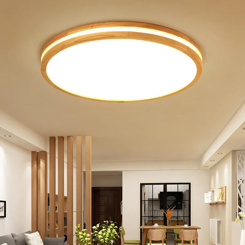 Plafonniers ronds en bois LED pour chambre salon salle à manger lampe suspendue Dimmable 	 Style