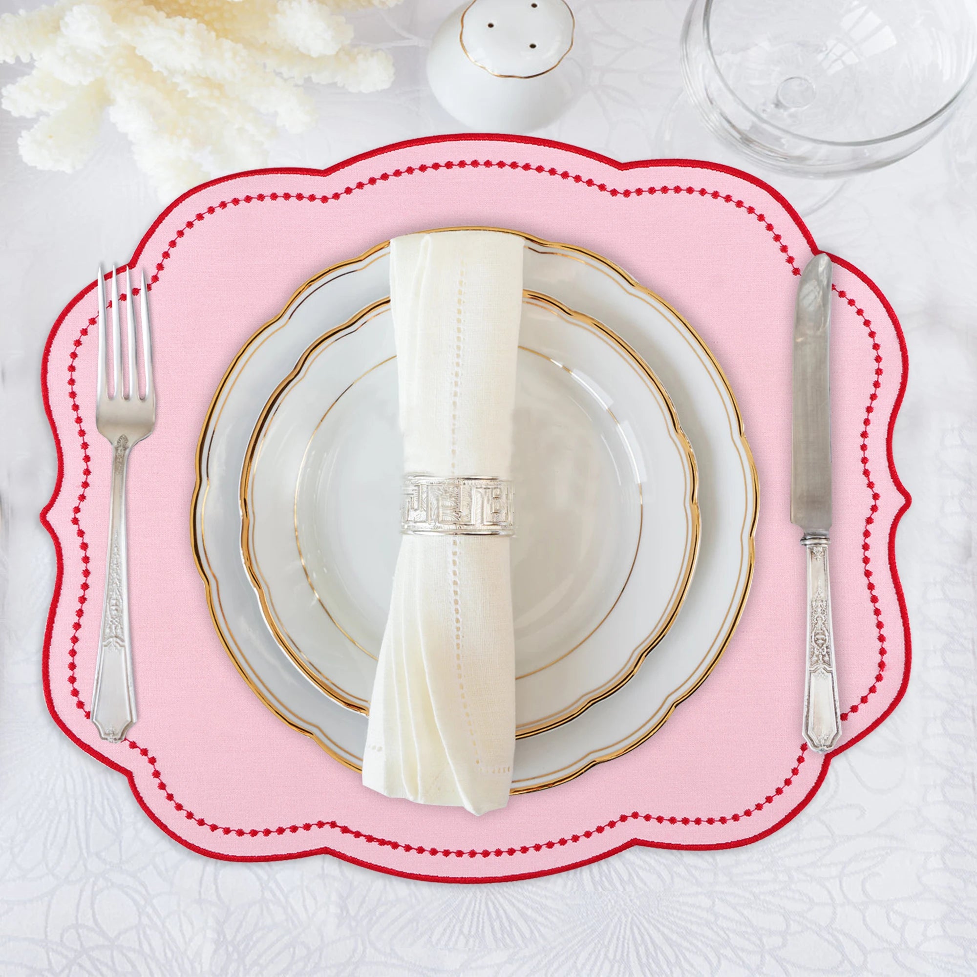 Serviette de table tissu style washa bords ondulés - vue 5 sur 7