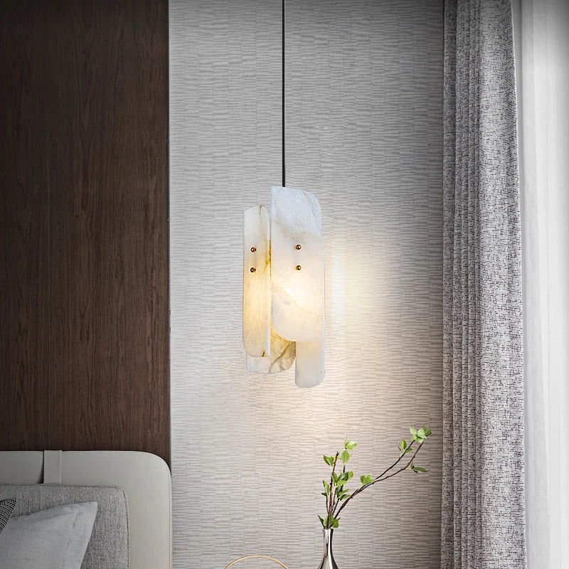 suspension en marbre véritable avec fil de cuivre et ampoule réglable