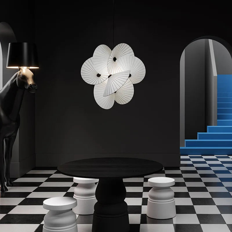 lustre design nordique avec abat-jour en tissu pour décoration maison - vue 4 sur 7