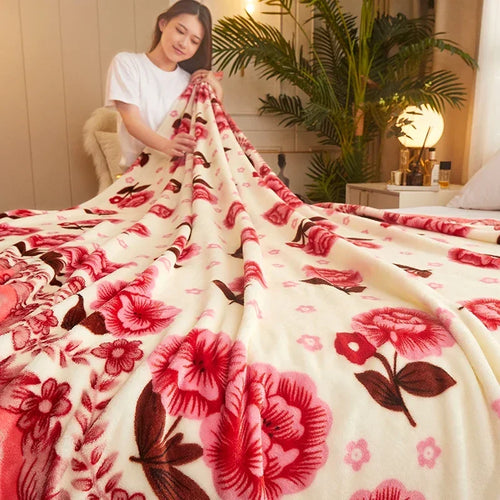 Plaid polaire léger motifs carreaux floral salon chambre