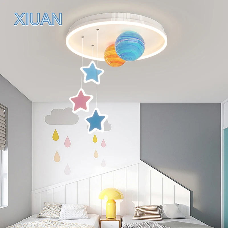 lustre créatif pour école maternelle en verre coloré planète univers étoile - vue 2 sur 7