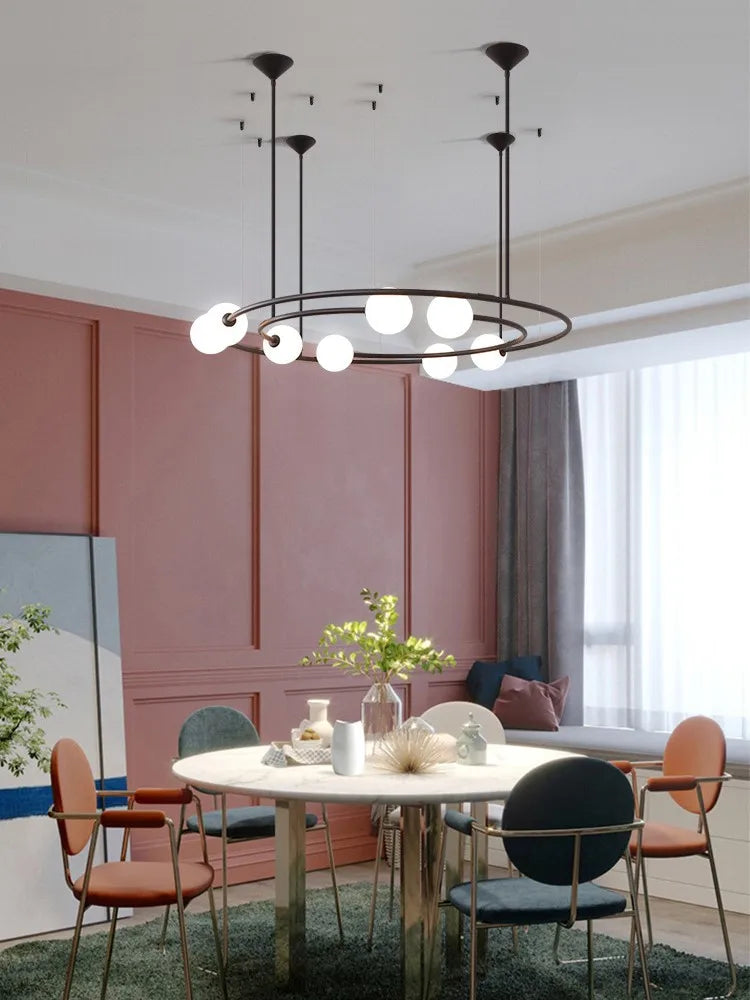 lustre moderne créatif orbite planète en verre led décoration café - vue 3 sur 8