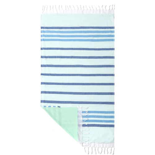 serviette de plage turque coton rayée pompons légère