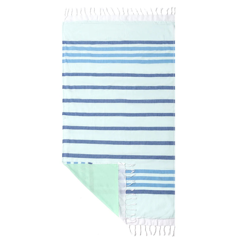 serviette de plage turque coton rayée pompons légère