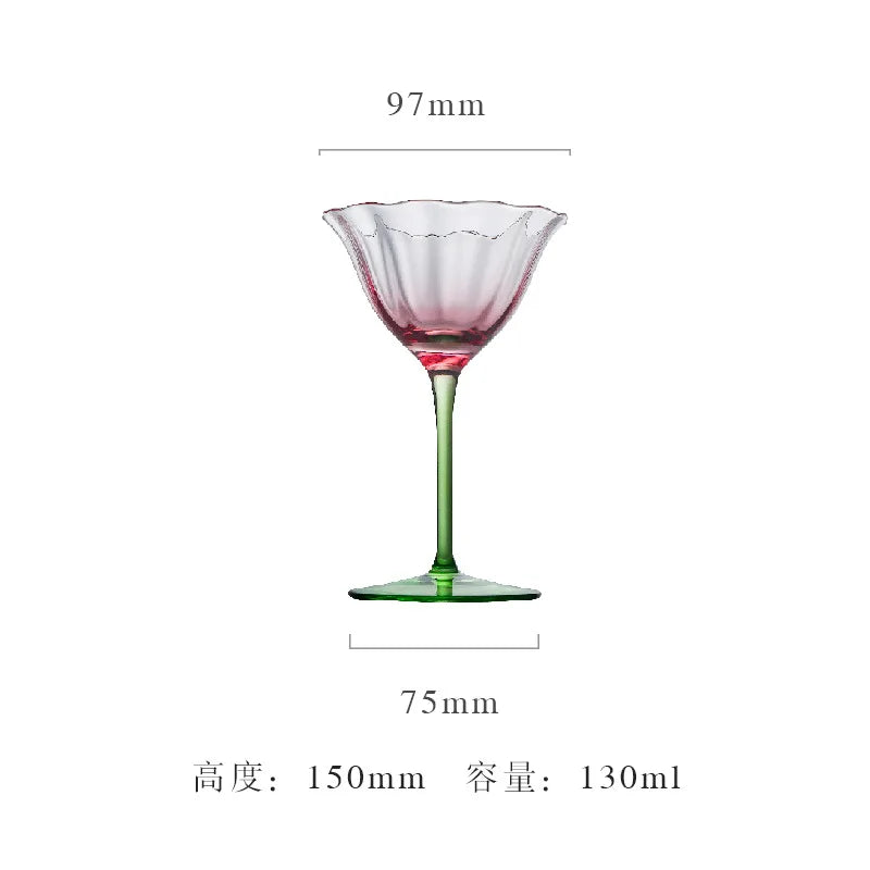 Verres vin cristal rétro motif floral rayé