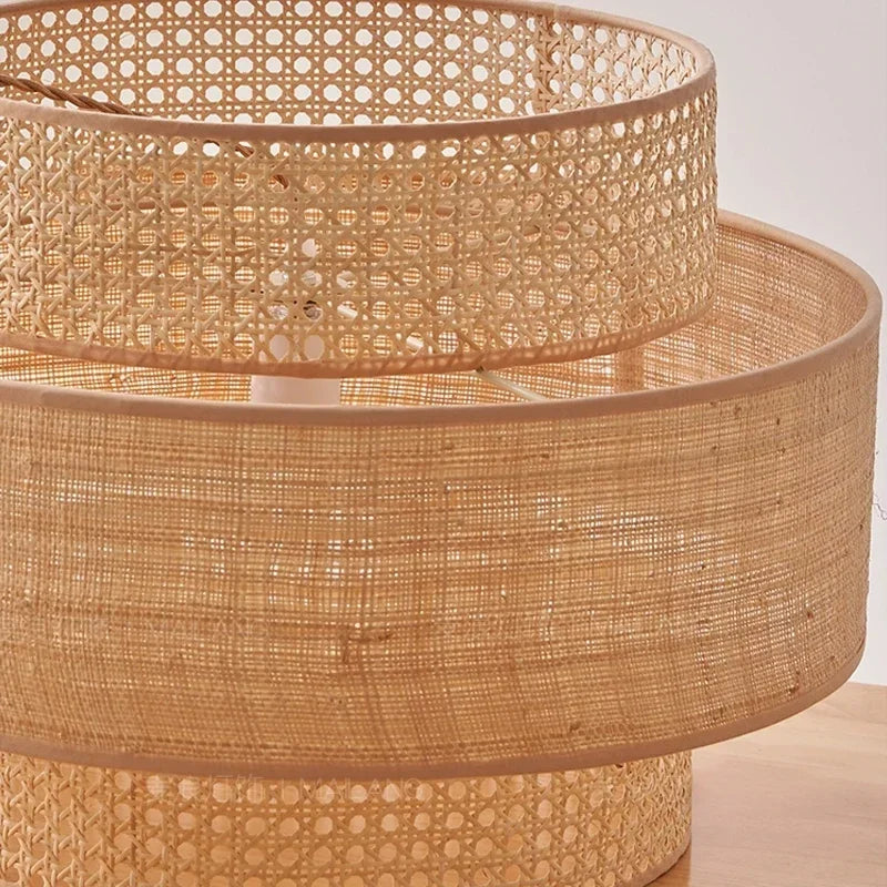 lustre à led wabi sabi en rotin pour décoration intérieure - vue 6 sur 10