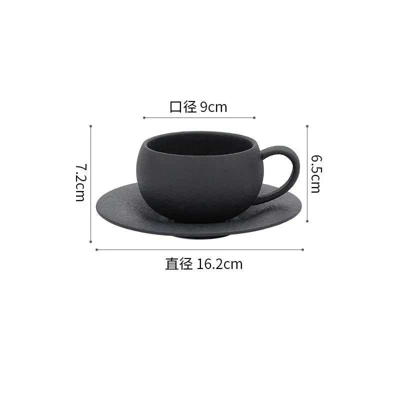 Tasse retro ceramique avec soucoupe motif pierre brute