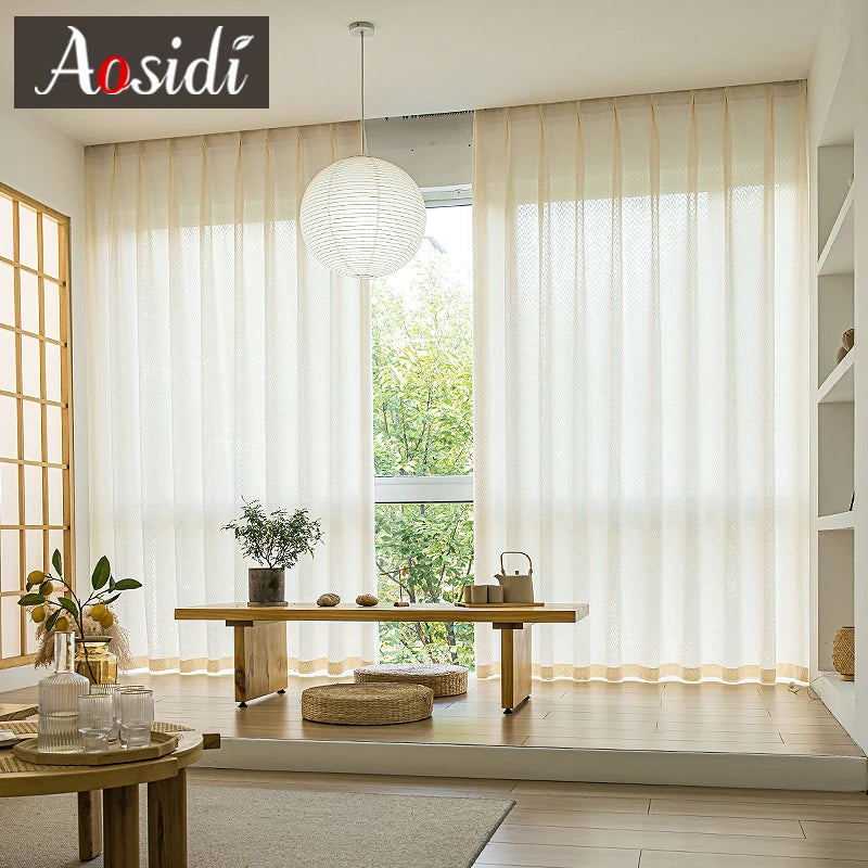 Voilage japonais géométrique semi translucide pour salon chambre