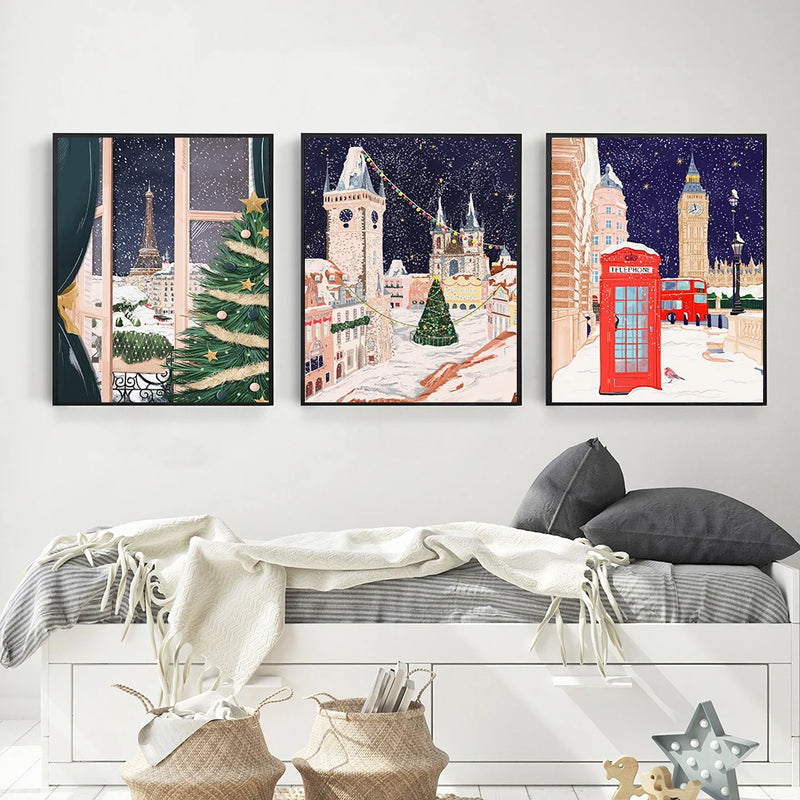 art mural voyage london paris prague pour décoration festive