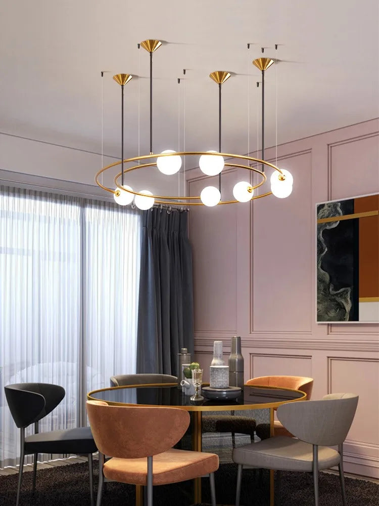 lustre moderne créatif orbite planète en verre led décoration café - vue 2 sur 8