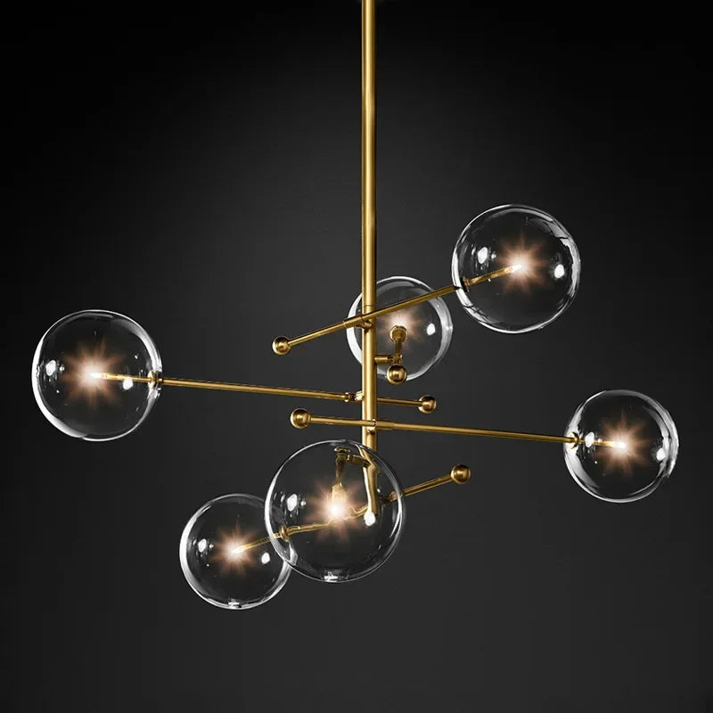 SANDYHA Art moderne boule de verre lustres Design nordique noir or lampe à LED pour salon chambre décor à la maison suspension