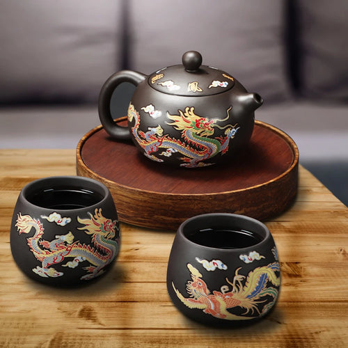 theiere argile dragons phenix gongfu artisanale changeante