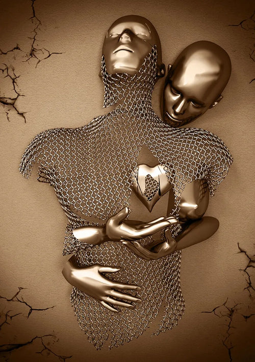 affiche toile couple amoureux avec paillettes et cœur décoratif