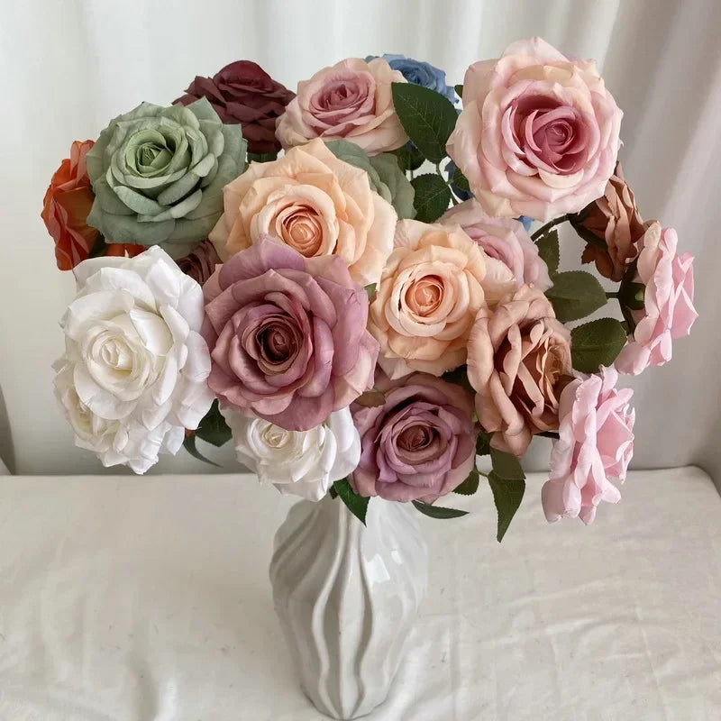 fleurs artificielles en velours roses décoratives pour intérieur - vue 3 sur 14