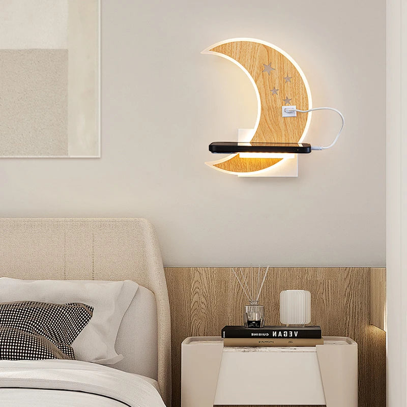 applique murale led lune design moderne minimaliste avec chargeur usb - vue 6 sur 16