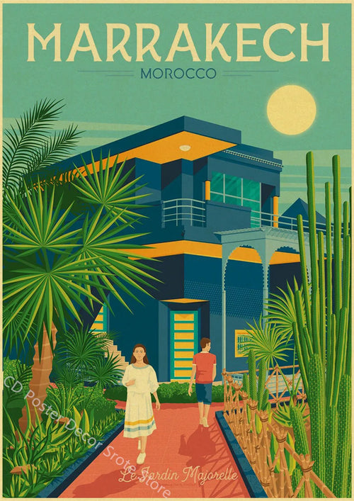 affiche rétro des monuments célèbres des villes du monde