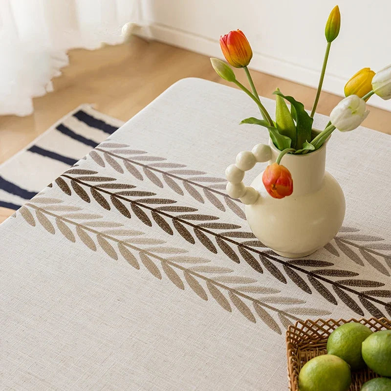 Nappe rustique brodée feuilles de café décor cuisine