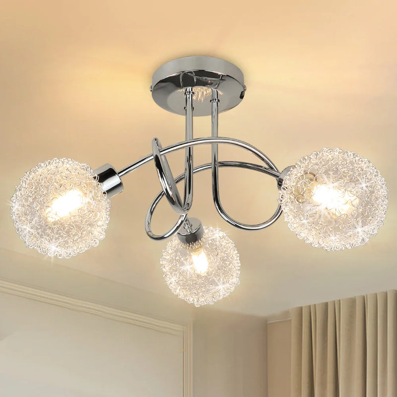 Depuley Plafonnier semi-encastré à 3 lumières - Lustre Spoutnik avec abat-jour en fil de forme globe pour chambre à coucher