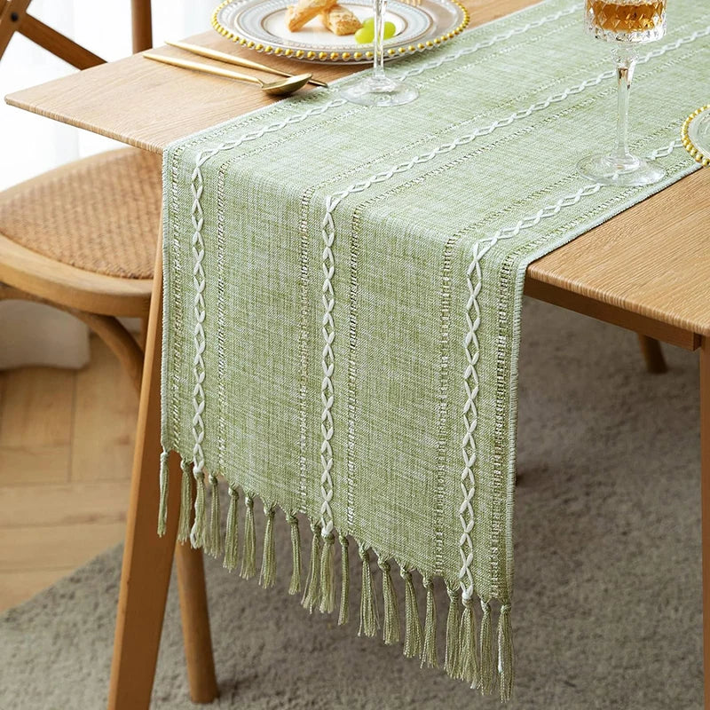 Chemin de table bohème rustique tressé franges rayures